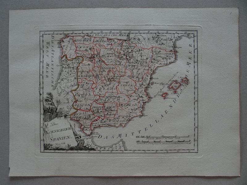 Mapa de España y Portugal (Europa), 1795. Reilly