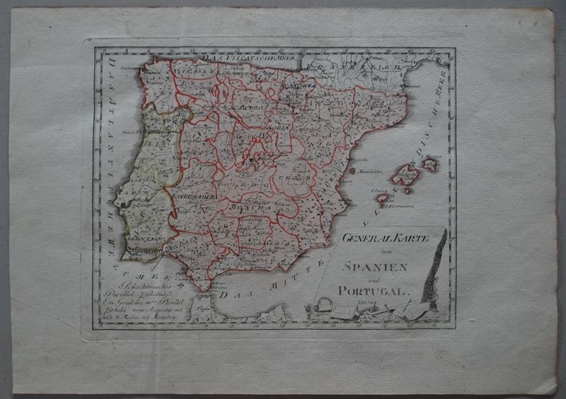 mapa de la península ibérica : España y Portugal ( Europa ), 1795. Reilly