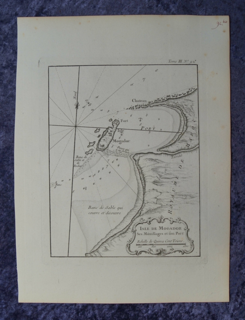 Mapa de la Isla de Mogador (Marruecos, África), 1764. Bellin