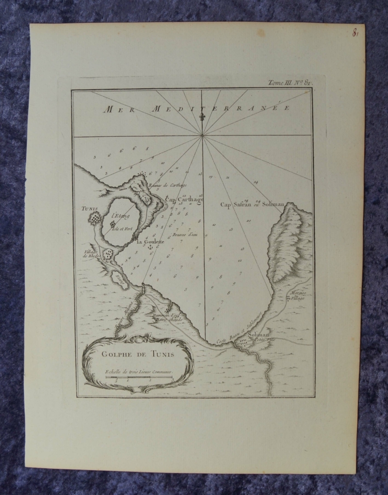 Mapa del golfo de Túnez (norte de África), 1764. Bellin