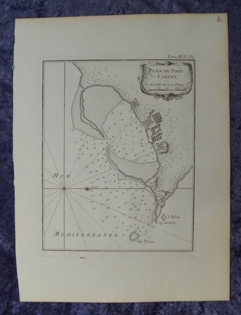 Plano del antiguo puerto Farine en el norte de Túnez ( norte de África), 1764.Bellin