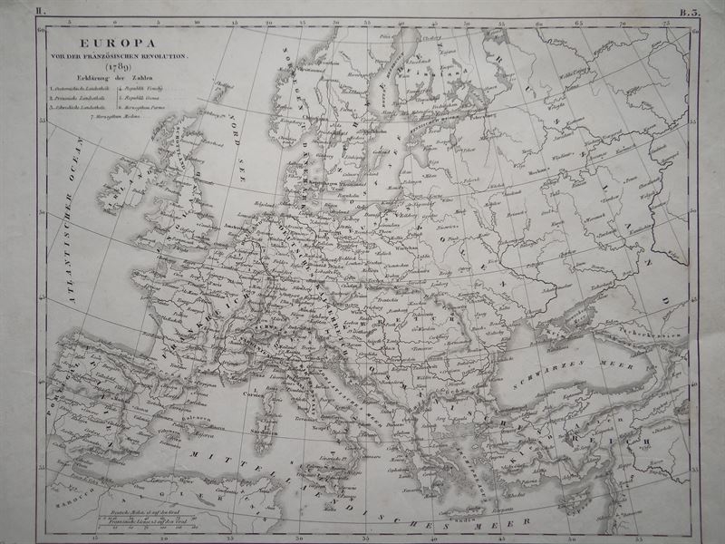 Mapa de Europa antes de la Revolución Francesa, circa 1851. J. L.v Baehr