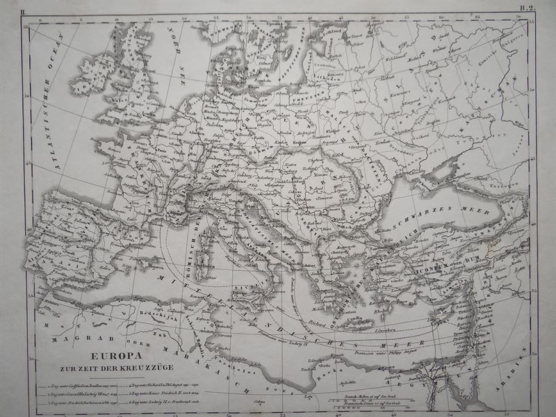 Mapa de Europa en la época de Las Cruzadas, 1851. J. L.v Baehr