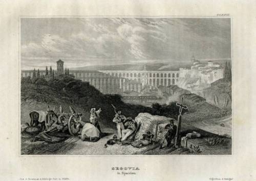 Vista del acueducto romano de  Segovia (España), 1860. Meyers