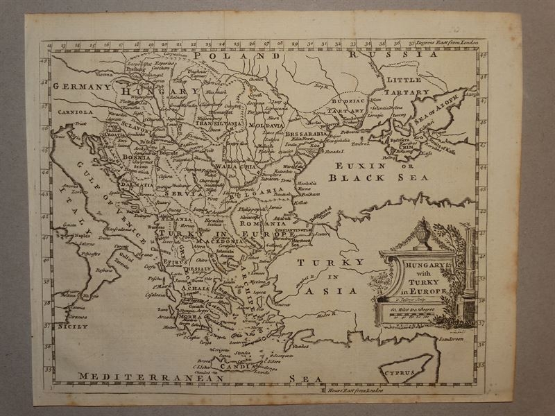 Mapa de Hungría, Turquía y Grecia, circa 1780. Thomas Jefferys