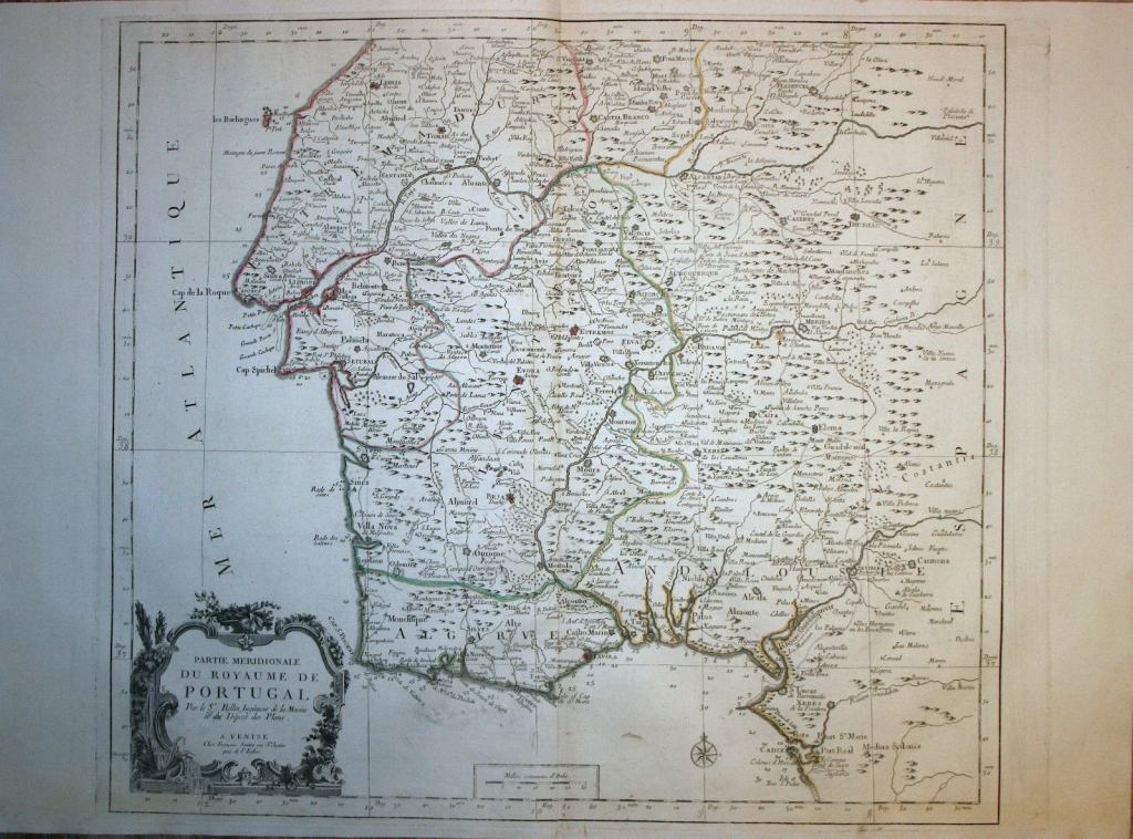 Mapa del centro y sur de Portugal, 1777. Vaugondy /Santini