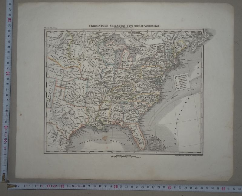 Mapa de Estados Unidos de América, circa 1850. Herder