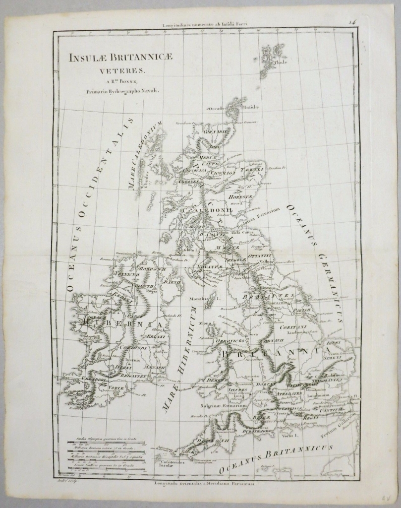 Mapa de las Islas Británicas (Gran Bretaña e Irlanda), 1787. Bonne