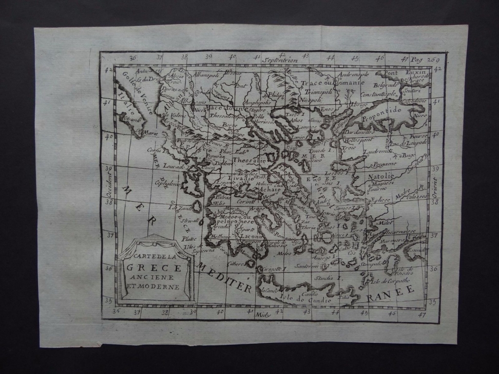 Antiguo mapa de Grecia, 1772. Buffier