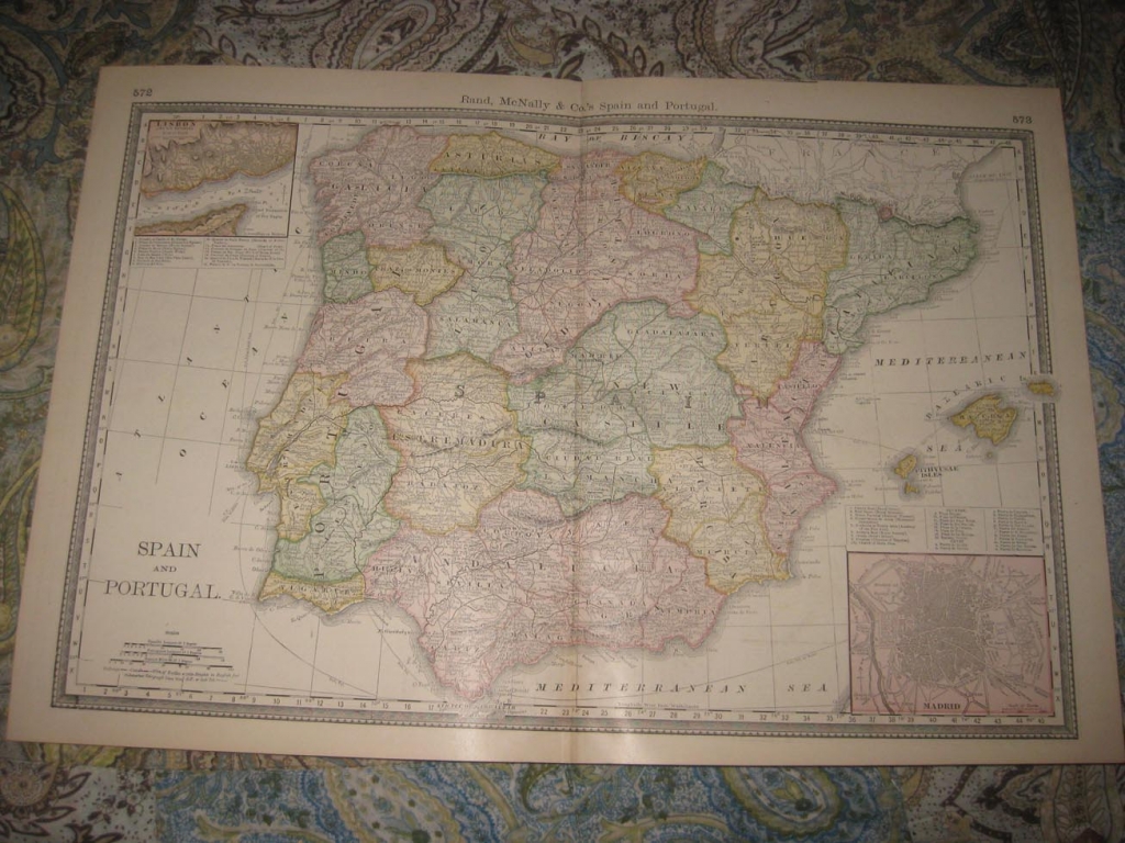 Mapa de España y Portugal, 1880. McNally & Co