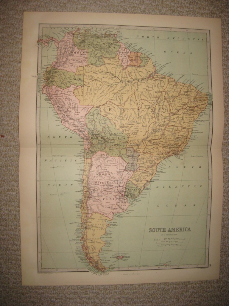 Mapa de América del Sur, circa 1875. Bartholomew