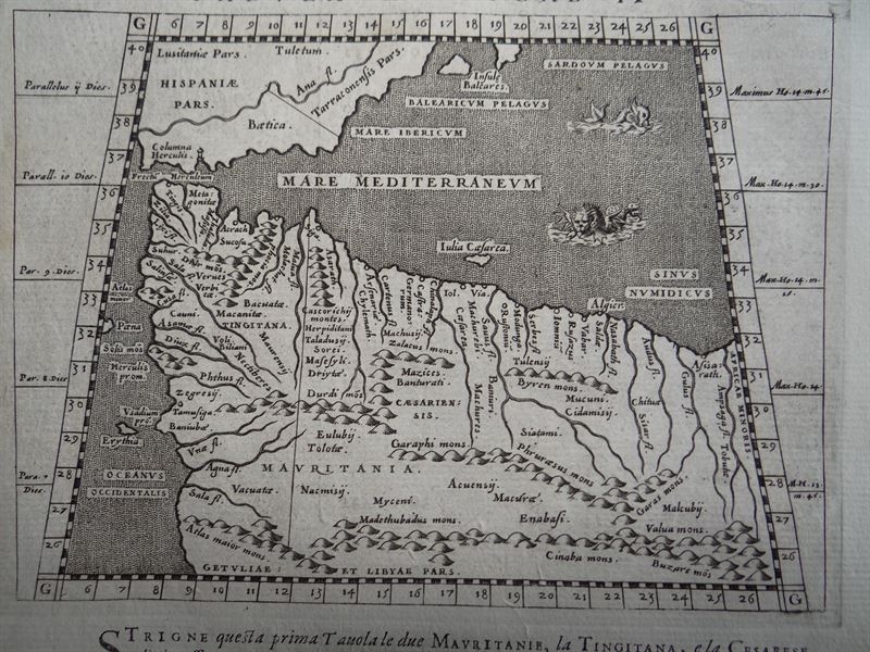 Antiguo mapa del norte de África y sureste de España, 1597. Ptolomeo/Girolamo Porro