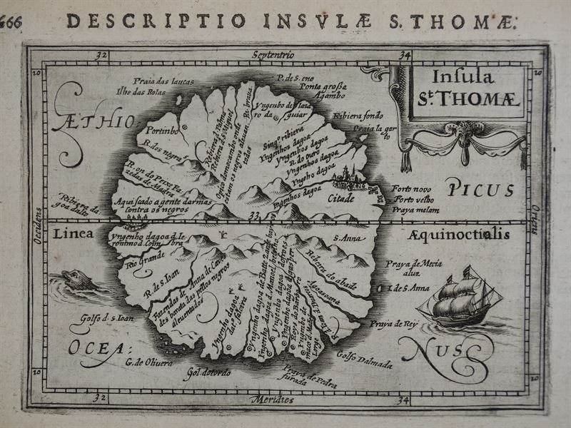 Mapa de la Isla de Santo Tomé (África), 1616. Bertius/Hondius