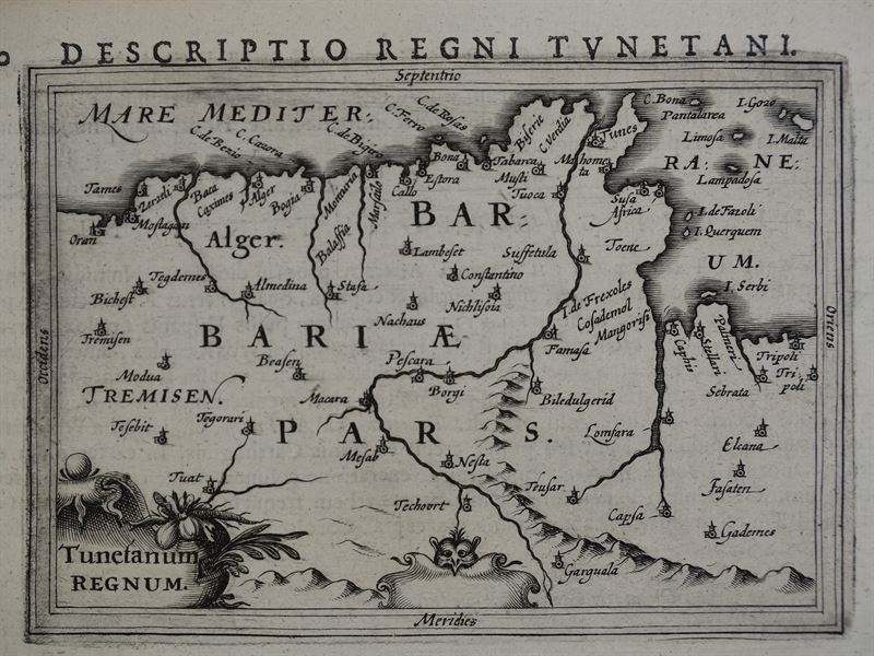 Mapa de Túnez (África), 1616. Bertius/Hondius