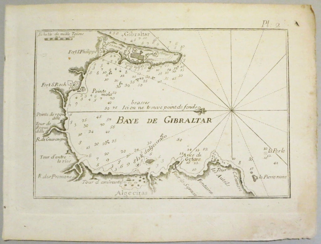 Mapa del puerto y la bahía de Gibraltar ( sur de España ), 1804. Joseph Roux