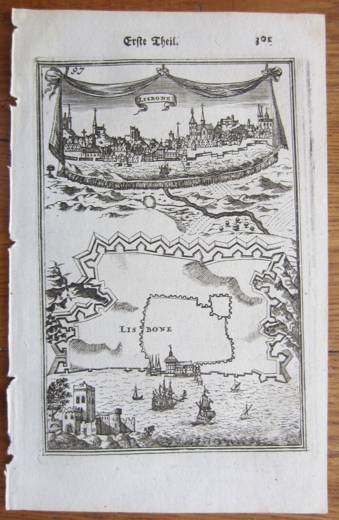 Vista y plano del puerto y ciudad de Lisboa (Portugal), 1687. Mallet