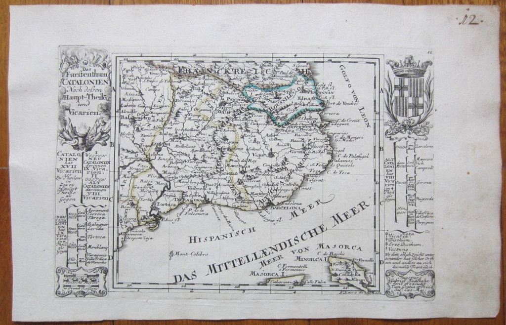 Mapa de Cataluña (España), 1720. Bodenehr