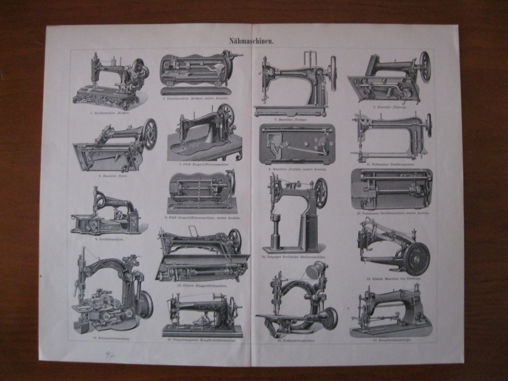Distintos modelos de máquinas de coser alemanas, 1897. Anónimo