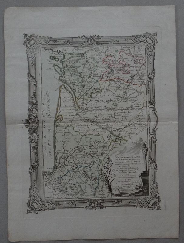 Gran mapa del sudoeste de Francia ( Europa ), 1766. Desnos