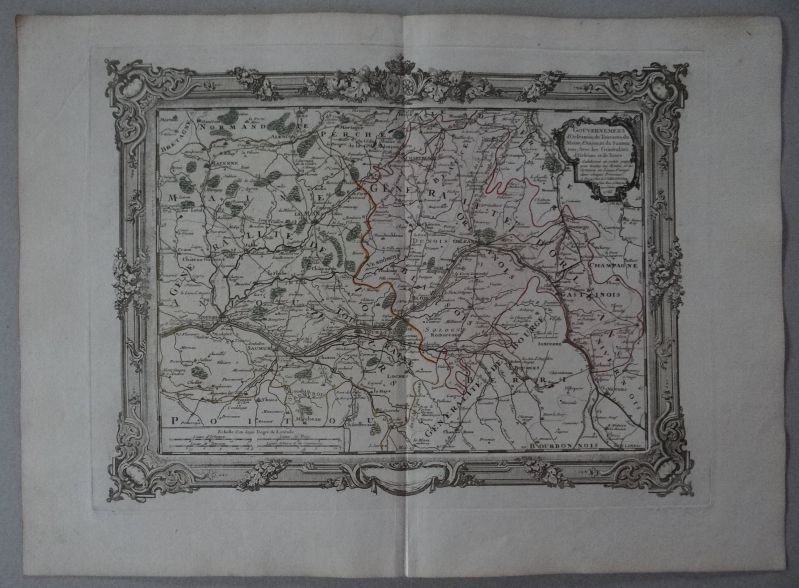 Gran mapa de Orleans, Touraine y Maine (Francia, Europa), 1766.  Desnos