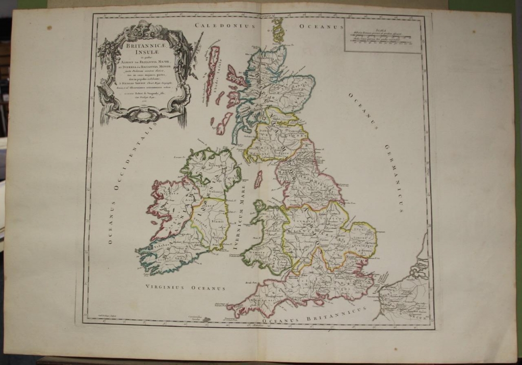 Gran  mapa del Reino Unido e Irlanda antiguas, 1750. Vaugondy