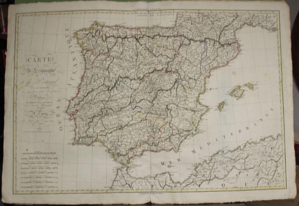 Gran mapa de España y Portugal, 1822. Herisson/ Basset