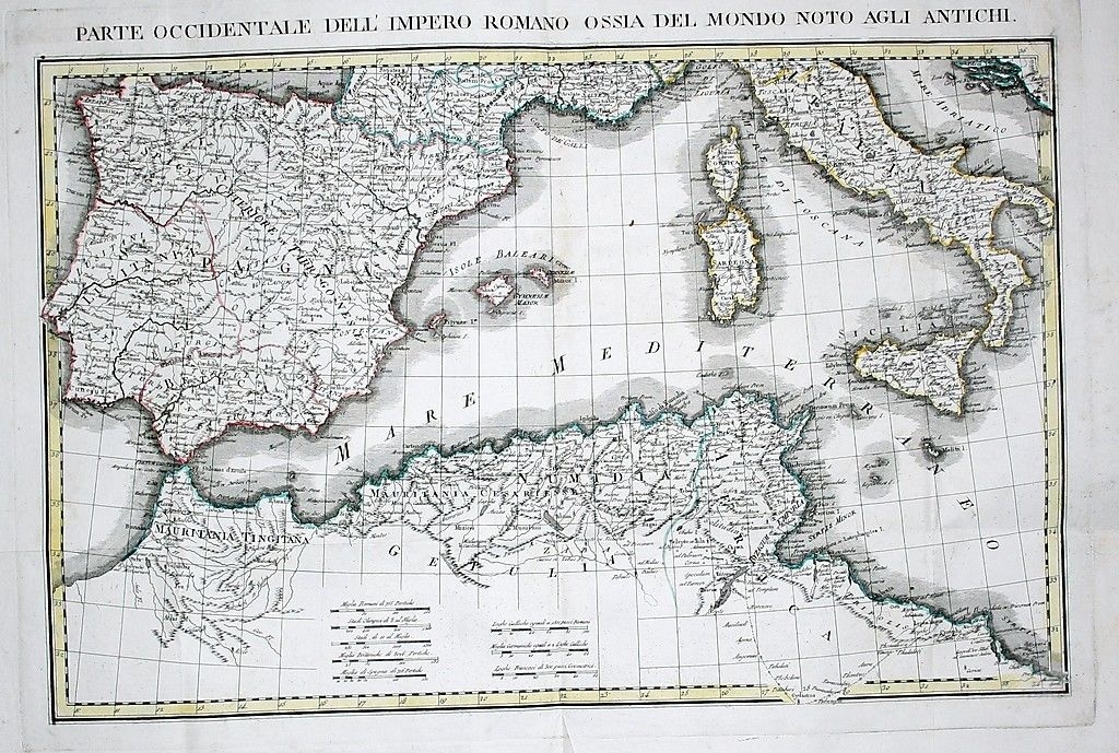 Gran mapa de la parte occidental del Imperio Romano (Europa) 1807. Barbiellini