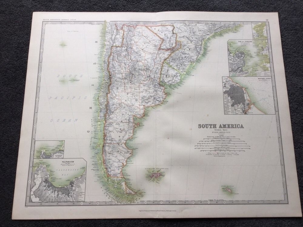 Gran mapa del Sur de América del Sur, 1898. K. Johnston