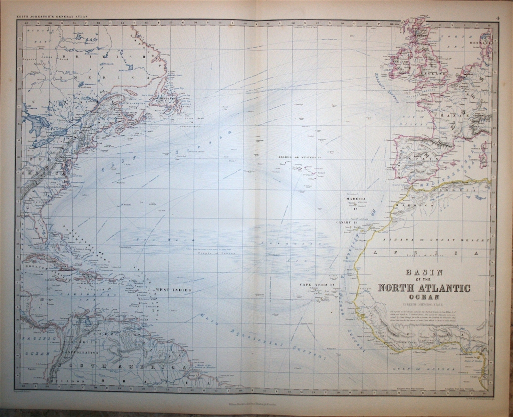 Gran mapa del norte del océano Atlántico, 1864. K. Johnston