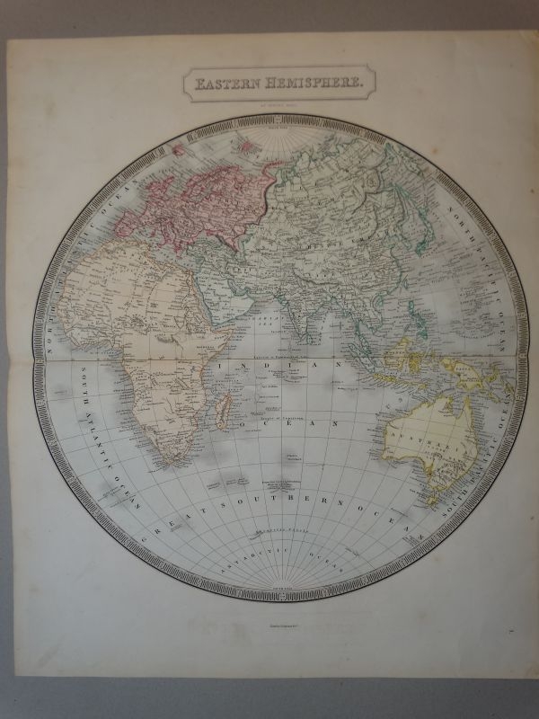 Mapa del hemisferio oriental del mundo, 1828. Hall