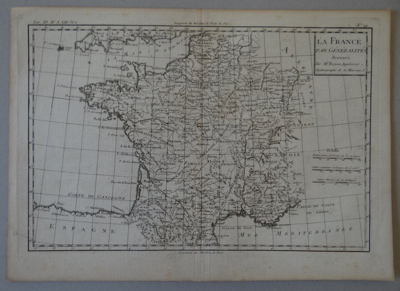 Mapa de Francia, 1779. Bonne