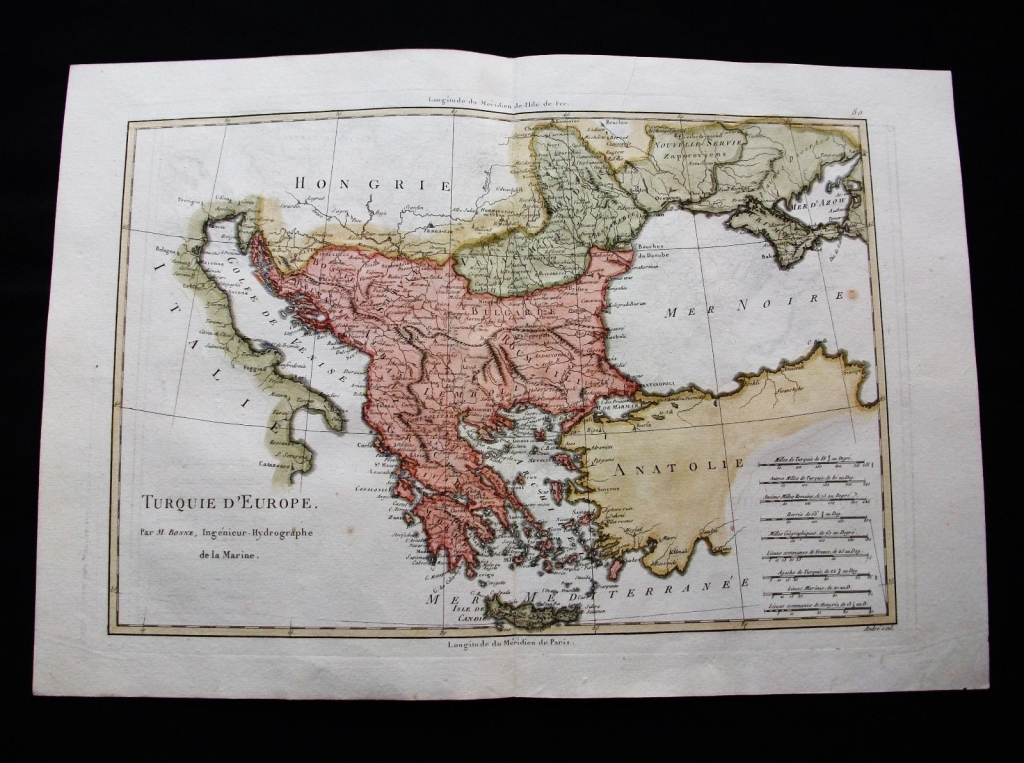 Mapa de Grecia y Turquía, 1787. Bonne