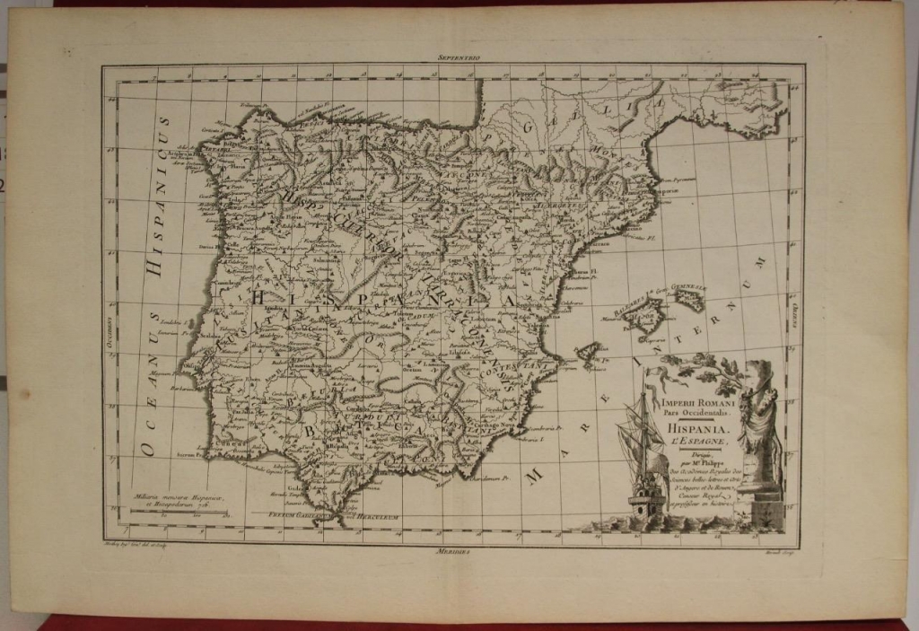 Antiguo mapa de España y Portugal, 1787. Philippe de Pretot