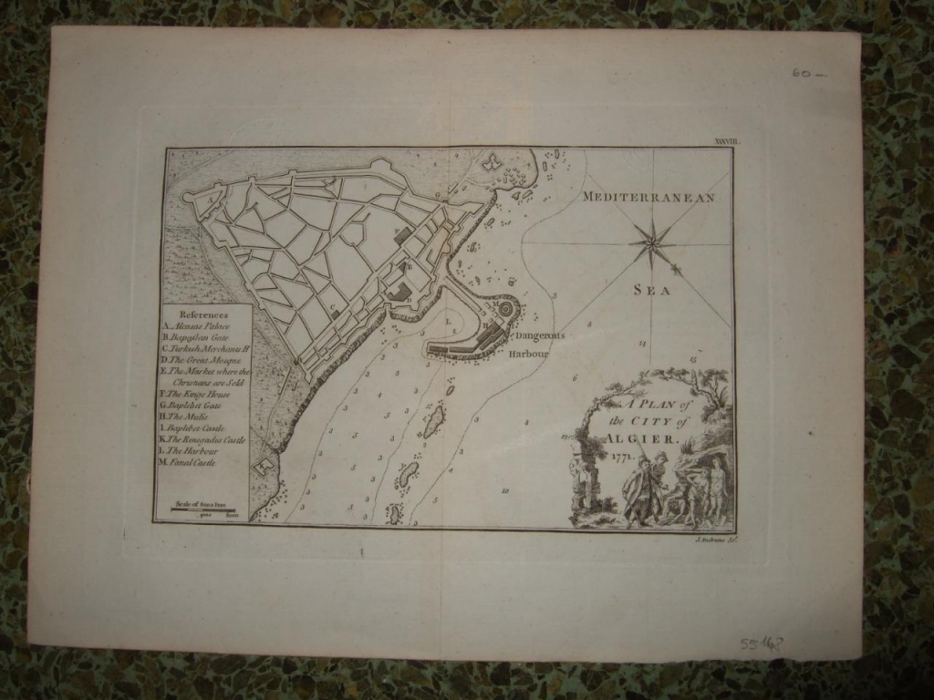 Antiguo plano de la ciudad de Argel (África), 1771. Andrews