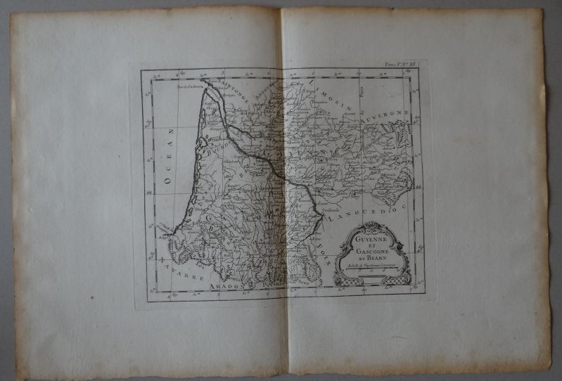 Mapa de las regiones de Guyenne, Bearn y Gascogne(Francia), 1764. Bellin