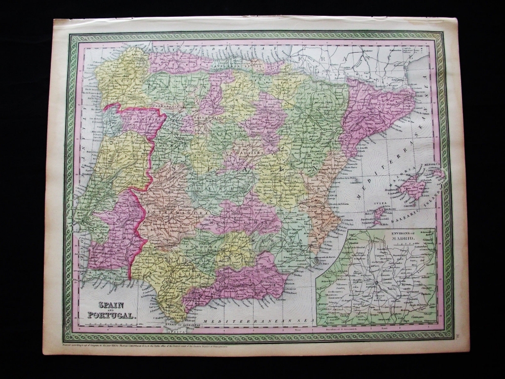 Mapa de  España y Portugal, 1855. Desilver y Mitchell