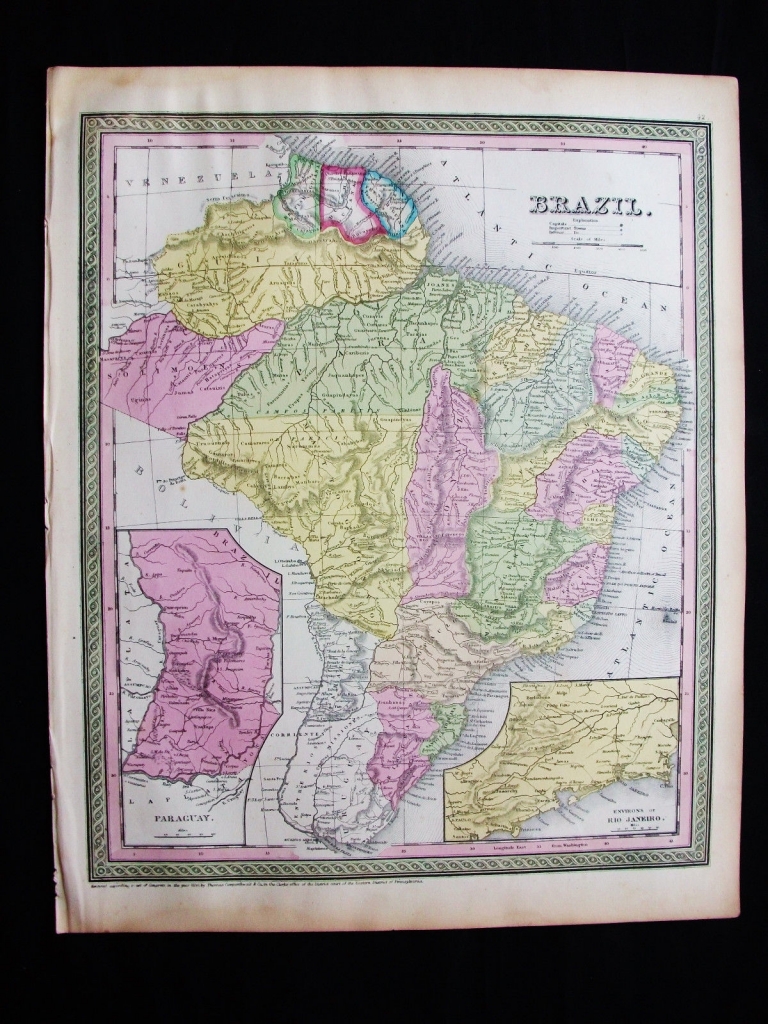 Mapa de Brasil (América del Sur), 1855. Desilver y Mitchell