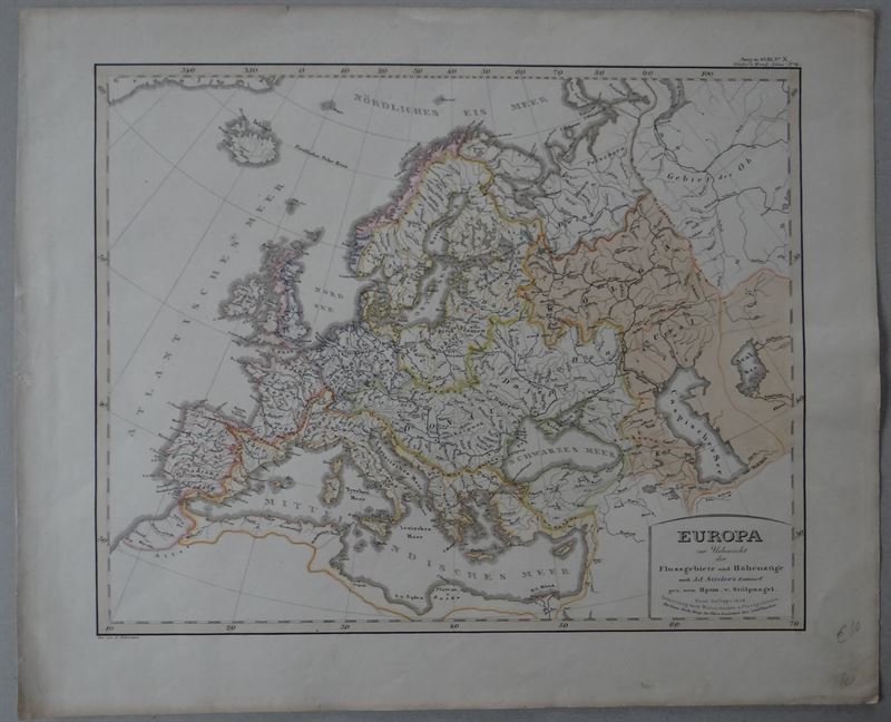 Gran mapa hidrográfico de Europa, 1856. Stieler