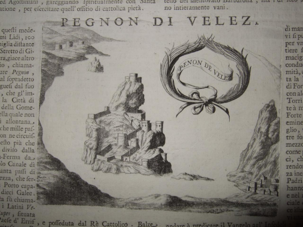 Vistas de las ciudades de La Goleta (Túnez) y el Peñón de Velez (España), circa 1690.  Coronelli