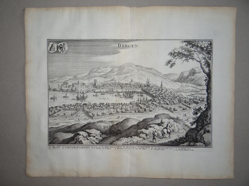 Antigua vista del puerto de Bergen (Noruega, Europa)), 1641. Merian