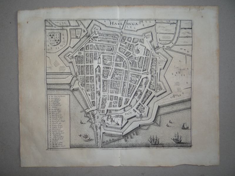 Antiguo plano de la ciudad de Harlingen (Paises Bajos), 1641. Merian