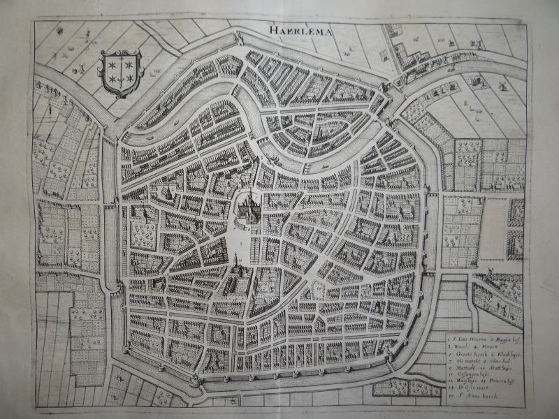 Antiguo plano de la ciudad de Haarlem (Países Bajos), 1641. Merian