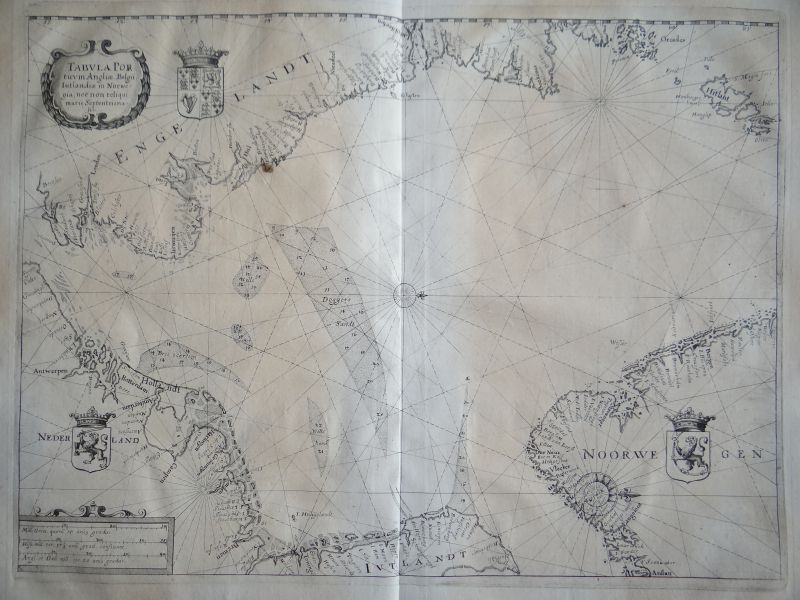 Antiguo mapa de la costa de Bélgica, Dinamarca, Noruega...1641. Merian