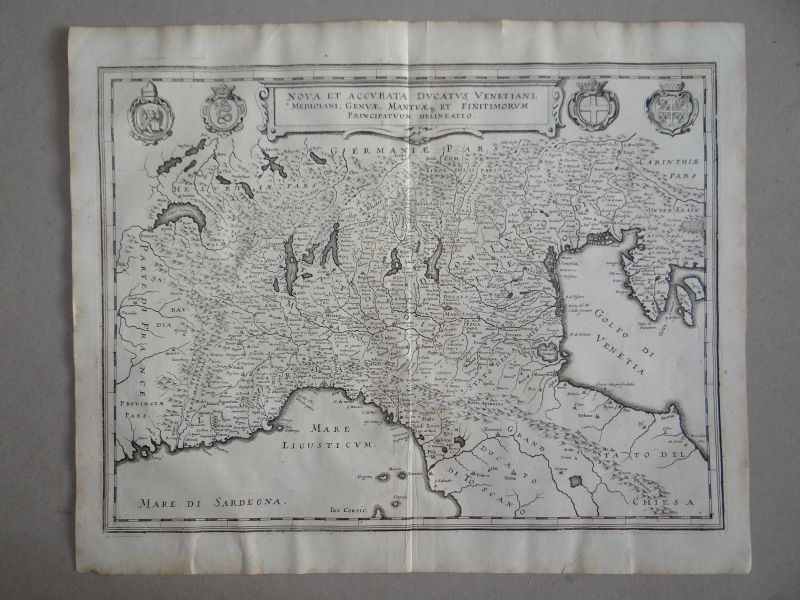 Antiguo mapa del norte de Italia, 1641. Merian