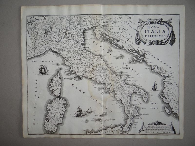 Antiguo mapa de Italia, 1641. Merian