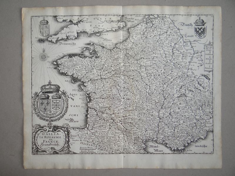 Antiguo mapa del Reino de Francia, 1641. Merian