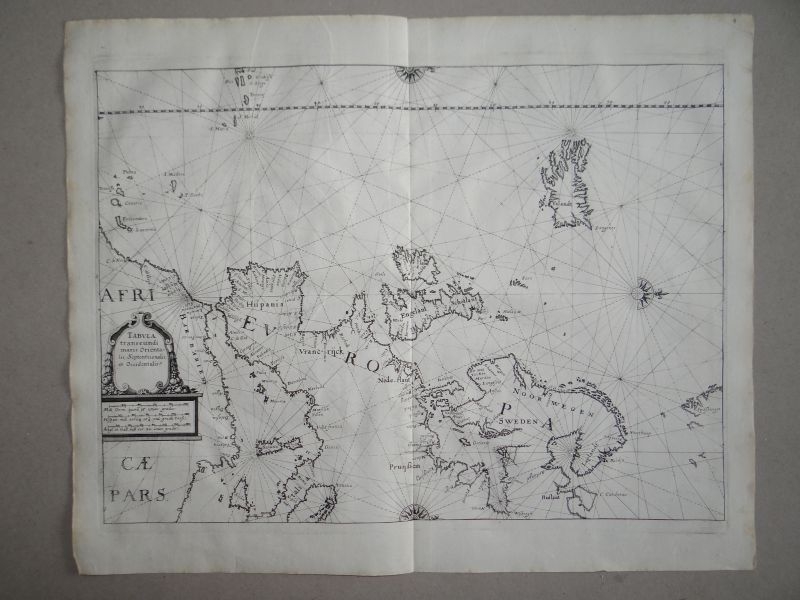Antiguo mapa de las costas de Europa y África, 1641. Merian