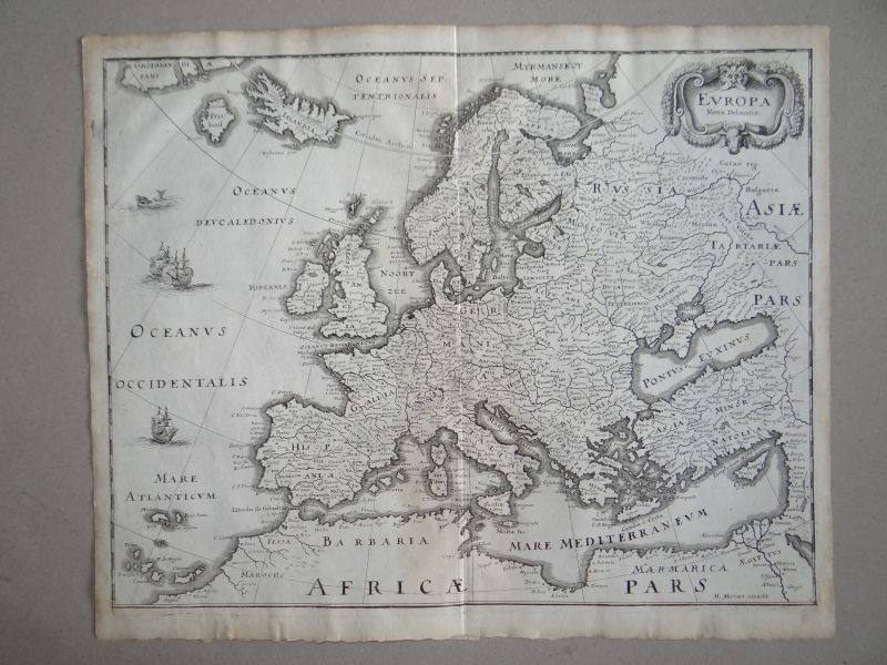 Antiguo mapa de Europa, 1641. Merian