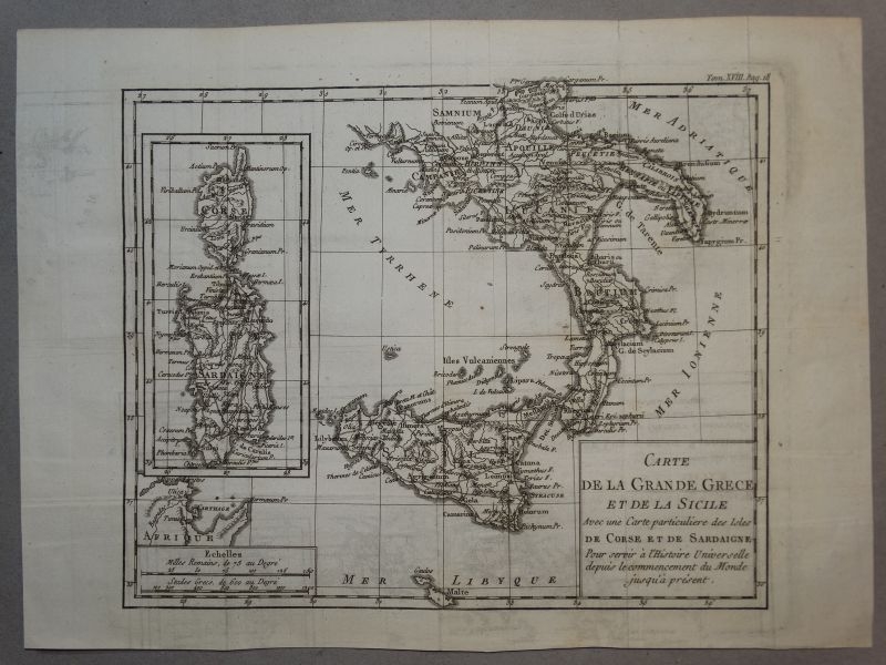 Mapa del Sur de Italia, Sicilia y Cerdeña, 1780. Brion de la Tour