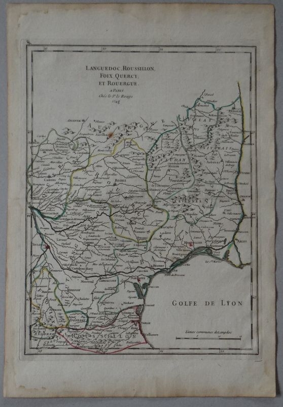 Mapa de Languedoc, Foix y Roussillon (Francia), 1746. Le Rouge